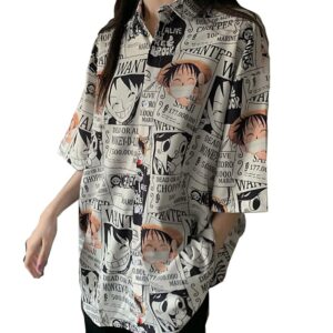 One Piece Monkey D. Luffy Women’s Blouse/Button Up – Monkey D. Luffy Poster Shirt One Piece Apparel