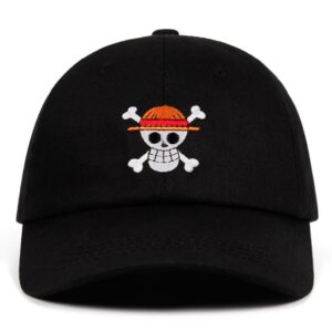 One Piece Pirate Flag Dad Hat – Japanese Anime Inspired – 100% Cotton Embroidered Baseball Cap – Unisex Snapback – Fashionable Outdoor Leisure Wear Hats