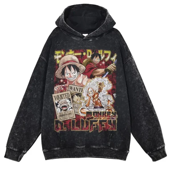 Luffy One Piece Hoodie: Monkey D Luffy Vintage Washed Pullover Hoodies 5