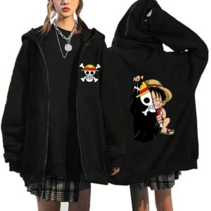 One Piece Jacket: Zip-Up Hoodie with Luffy & Jolly Roger One Piece Apparel