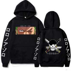 Roronoa Zoro Hoodie – Staredown Design with Jolly Roger Backprint One Piece Apparel